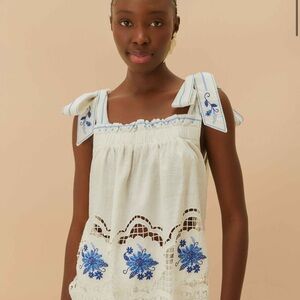 Farm Rio White Daisy Embroidery Lenzing™ Ecovero™ Euroflax™ Blouse